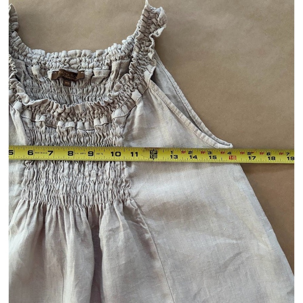 Piazza Roma Womens Linen Smocked Ruffle Top Beige XS Italy Lagenlook Minimalist - Picture 6 of 7